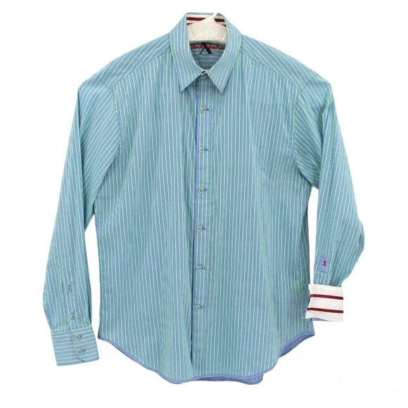 Robert Graham Long Sleeve Shirt Mens Large Tailored Fit Striped Blue Green - Picture 2 of 12